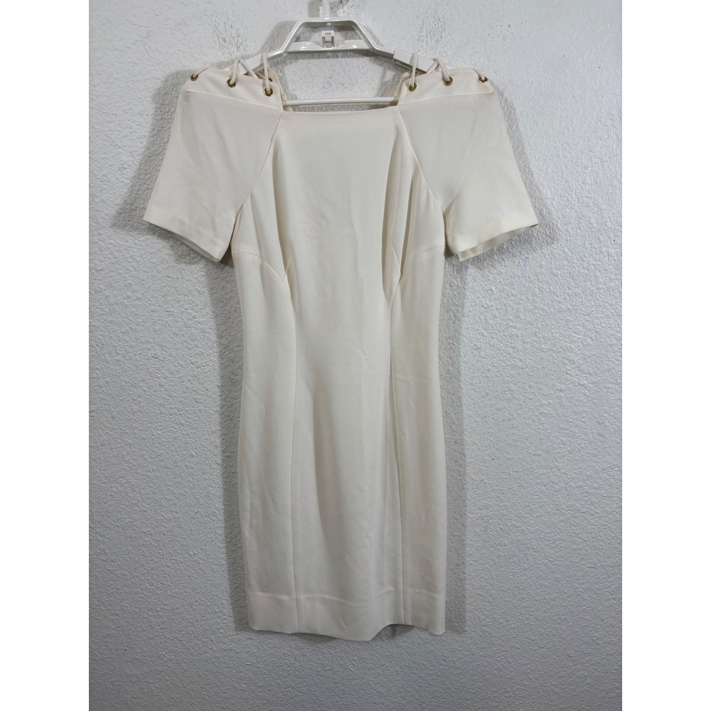 Diane Von Furstenberg Cream Lace Up Back Grommet‎ Detail Sheath Dress